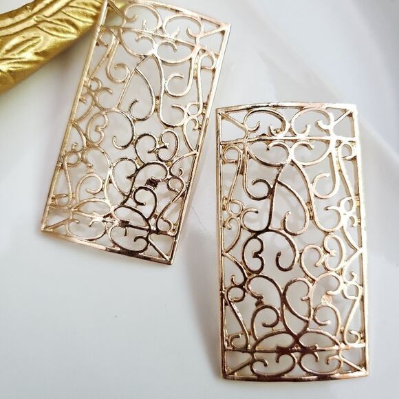 New! Anthro Gold Lattice Earrings - Picture 8 of 12